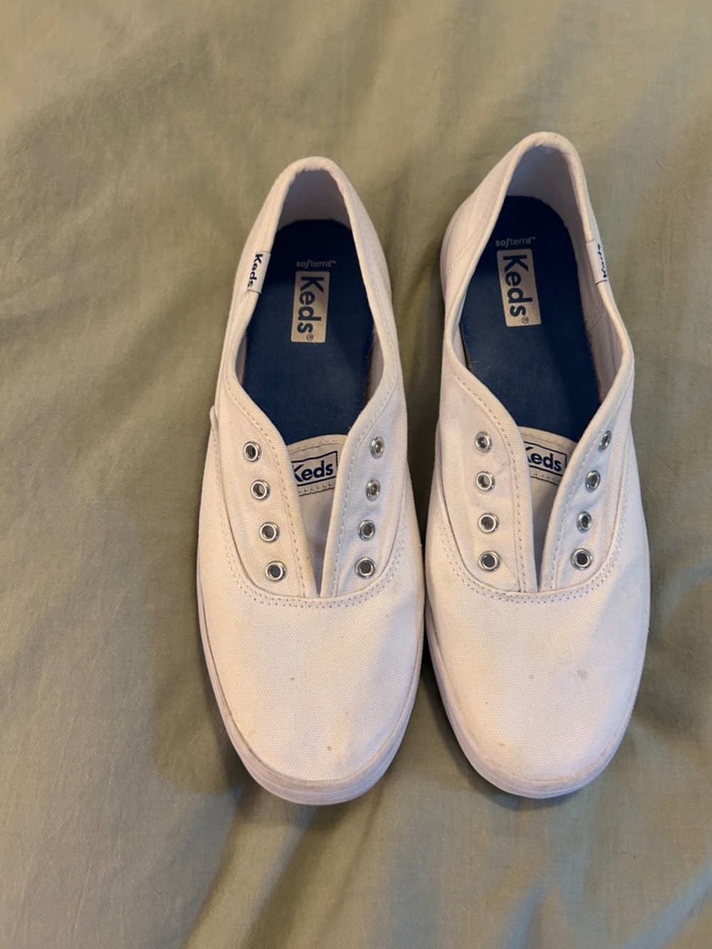 Keds Chillax White Slip-On Canvas Sneakers with Navy Insoles